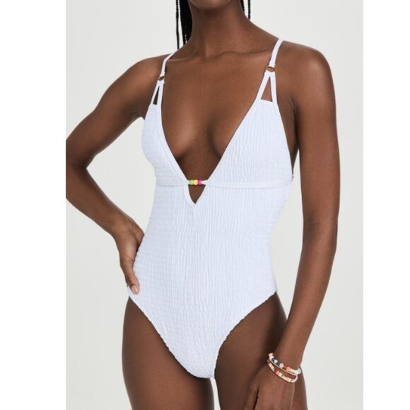 Charlie Holiday Jodie Shirred One Piece Swimwear Swimsuit in White Size Small - Picture 9 of 9
